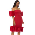 2019 Summer Off Shoulder Bodycon Ruffles Straight Sweetheart Midi Cocktail Dress Women